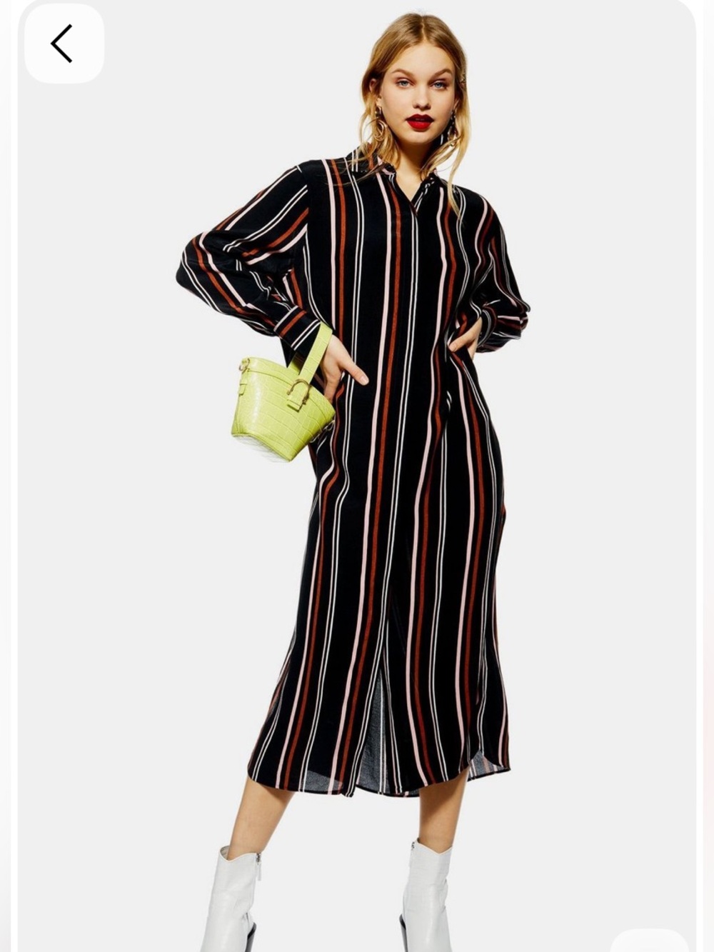 ASOS Topshop Black Striped Longline Button Maxi Dress with Pink and Rust Accents